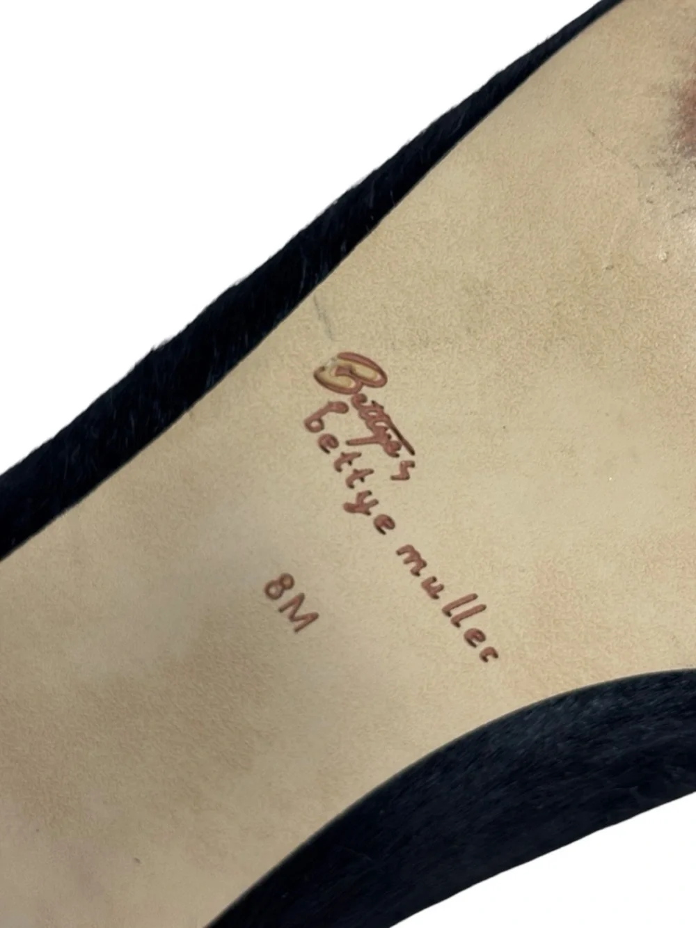 BETTYE MULLER WARHOL BLACK CALF HAIR LEATHER SQUARE TOE PUMP HEELS